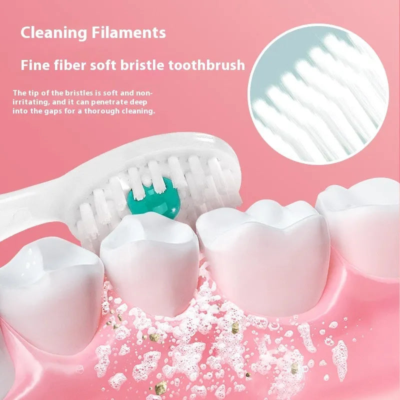 Box of 20 disposable beaded toothbrushes with flavour options including mint, peach, and plum green tea.