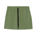 Men's thin grey polyester basketball shorts with an elastic waistband on a plain background.