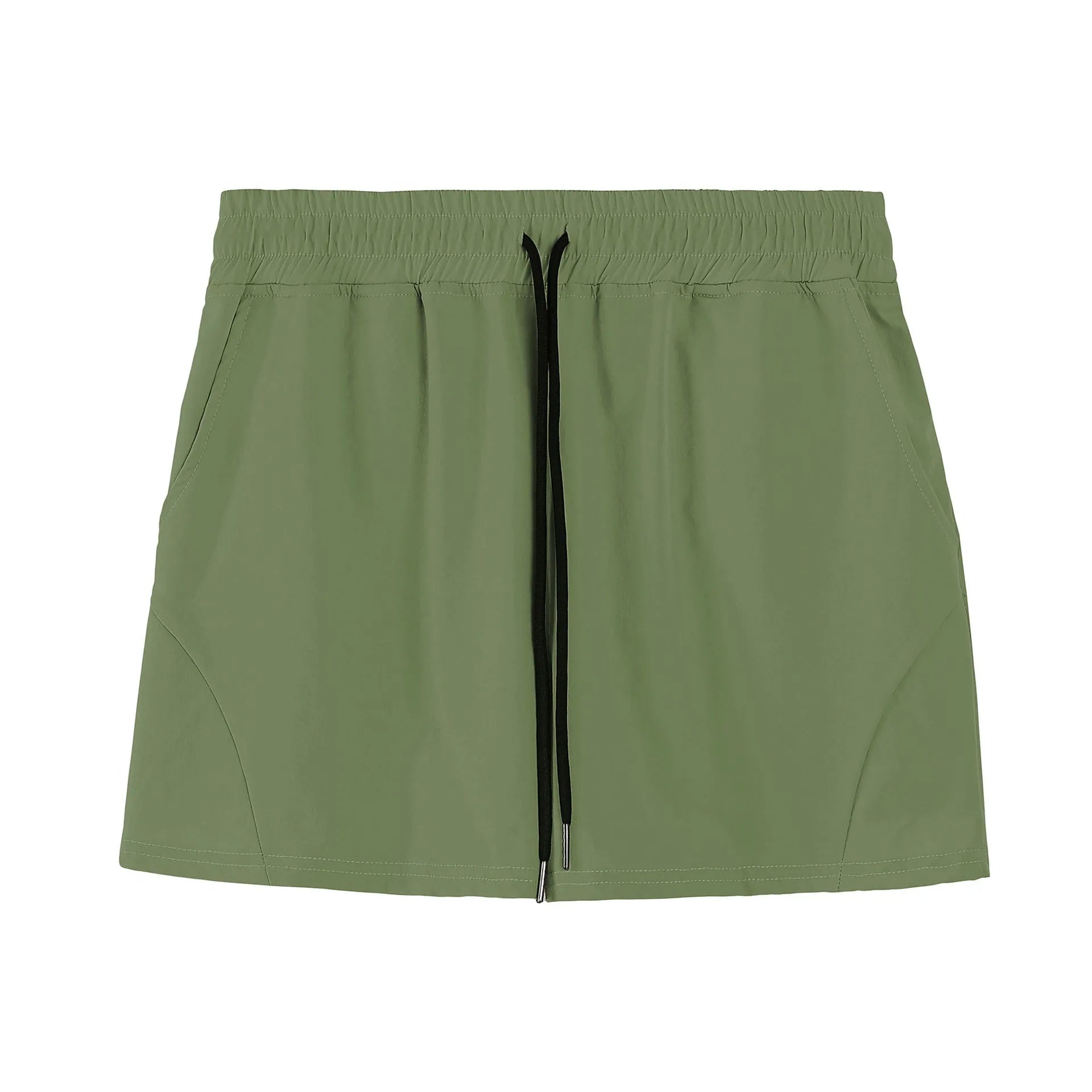 Men's thin grey polyester basketball shorts with an elastic waistband on a plain background.
