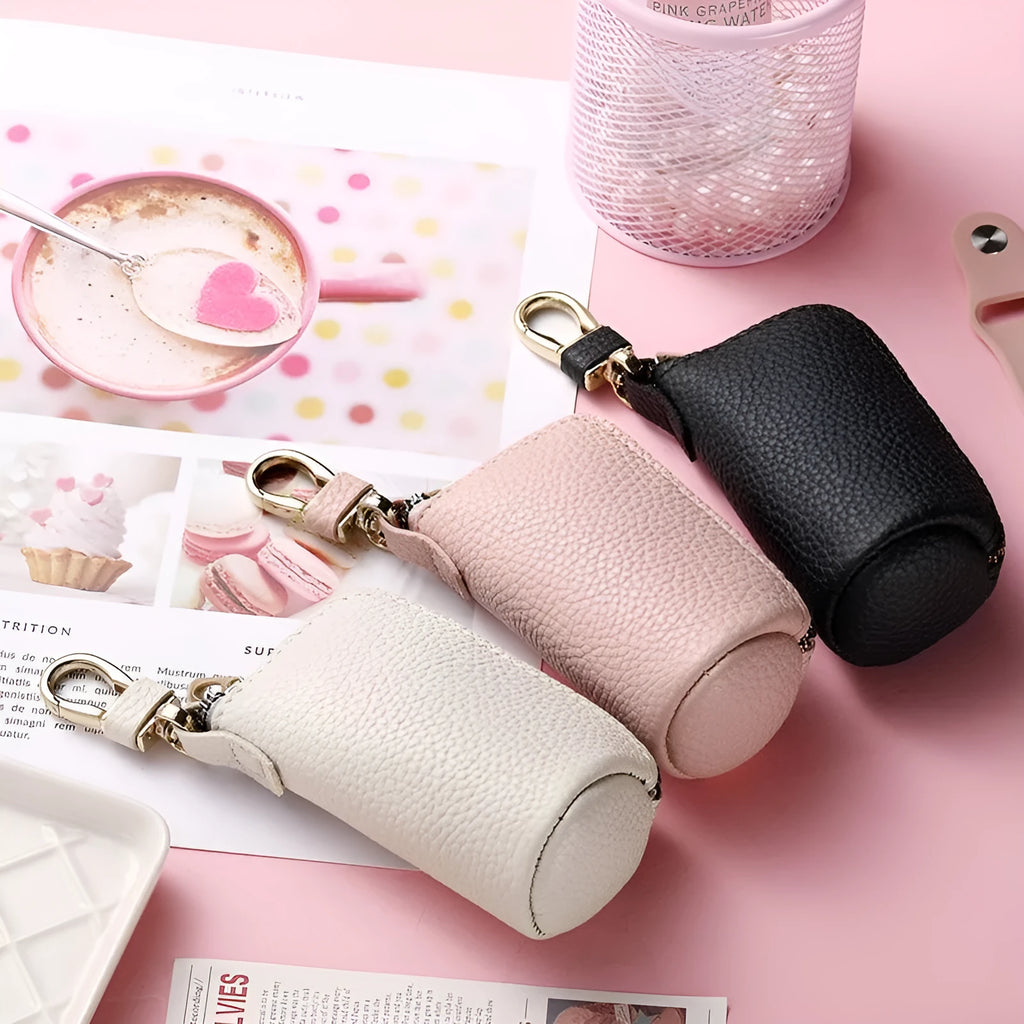Men's simple PU key case with zipper closure in black, grey, and pink colour options