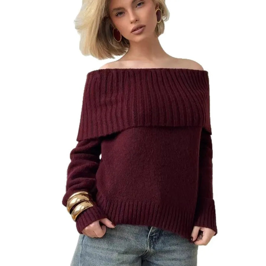 Gray off-the-shoulder acrylic sweater with 3D pattern effect and regular sleeves