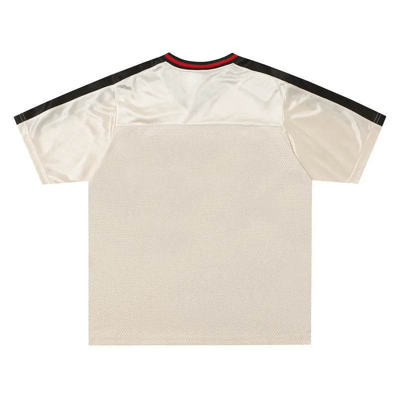 Apricot V-neck sports pullover with drop shoulder sleeves and letter pattern