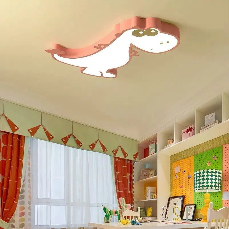 Dinosaur-themed 48cm ceiling light with aluminium body and PVC shade in green colour option