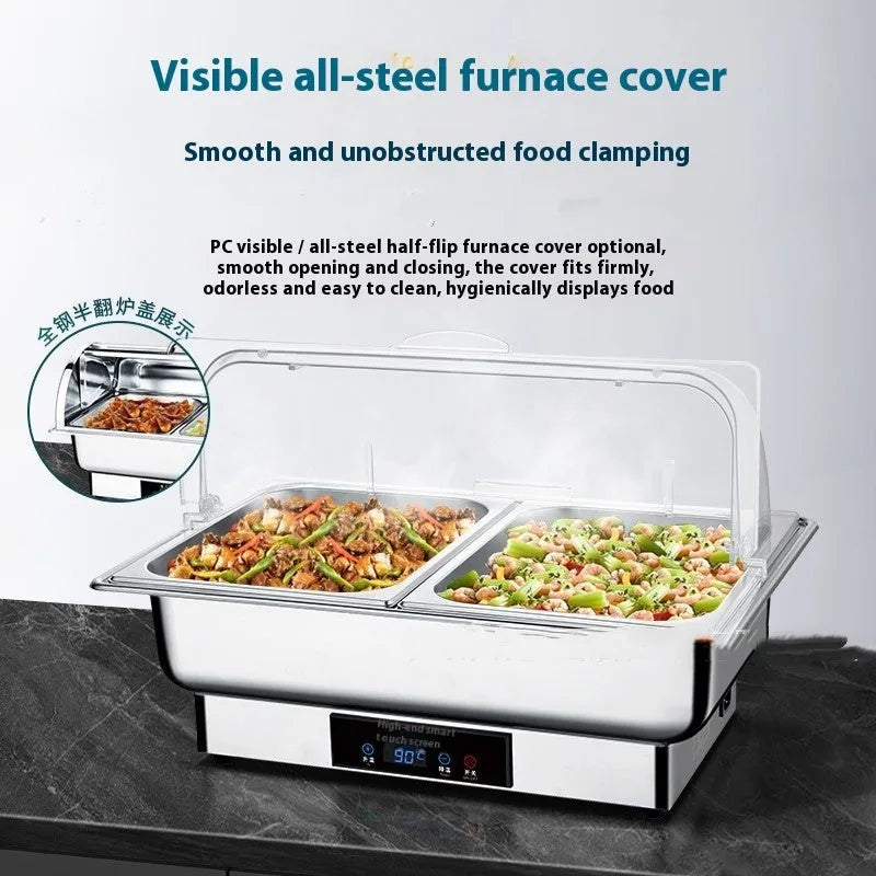 Stainless steel electric buffet stove with LCD screen and transparent flip lid