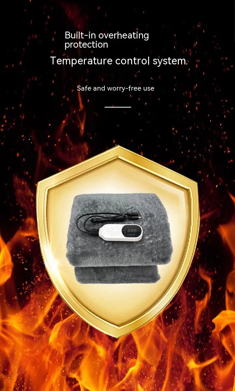 Grey car electric blanket with cigarette lighter plug showing single and double size options