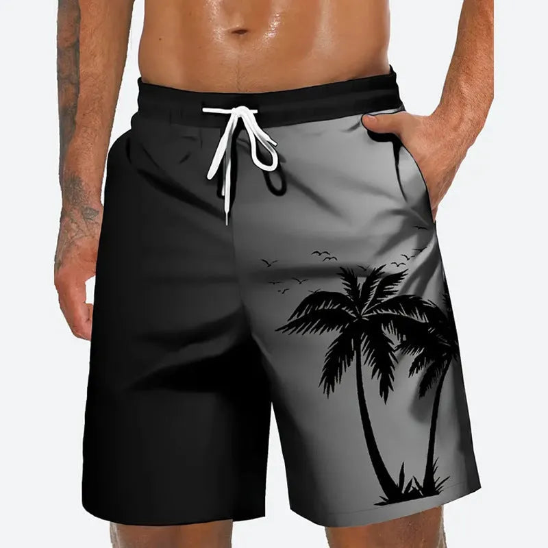 Men's loose fit summer beach pants in polyester fabric showing sports style design