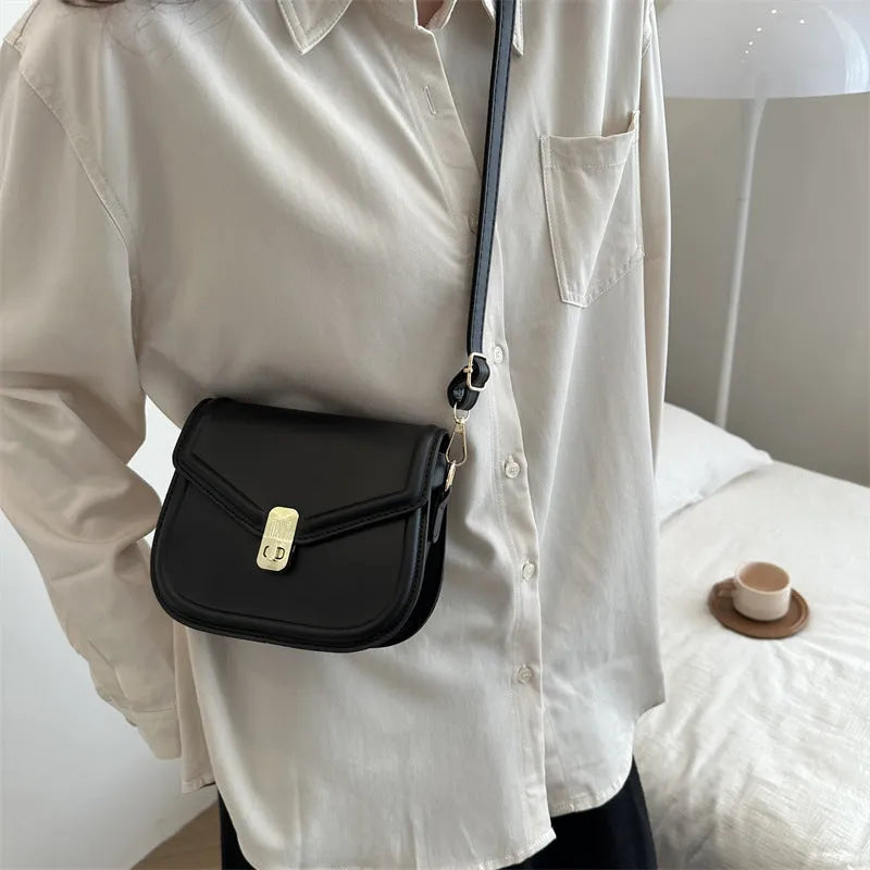 Soft PU shoulder messenger bag with clamshell opening in horizontal square shape