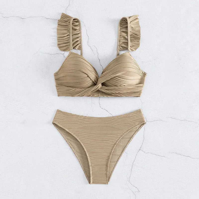 Solid colour women's bikini swimsuit in polyester fabric available in black or khaki