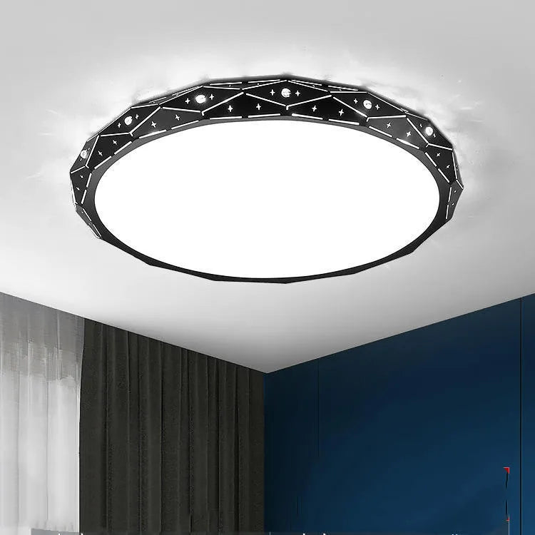 Round iron ceiling lamp with LED light source and dimming control