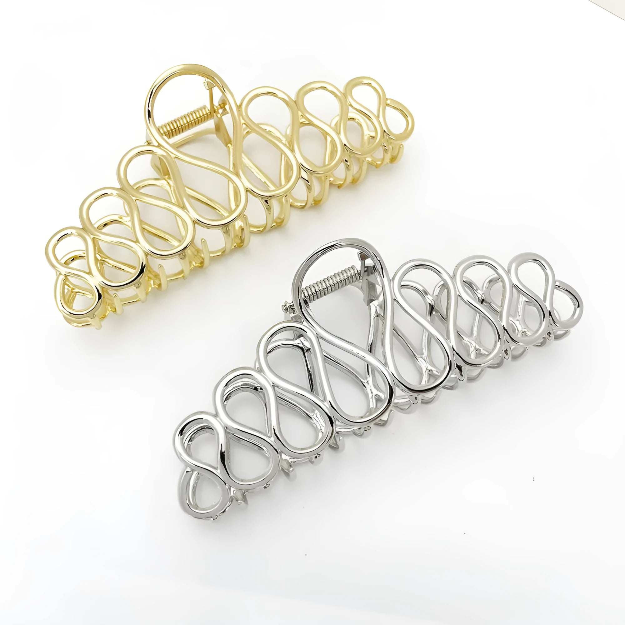 Minimalist large hair clip with tassel decoration in gold electroplated alloy for updo hairstyles