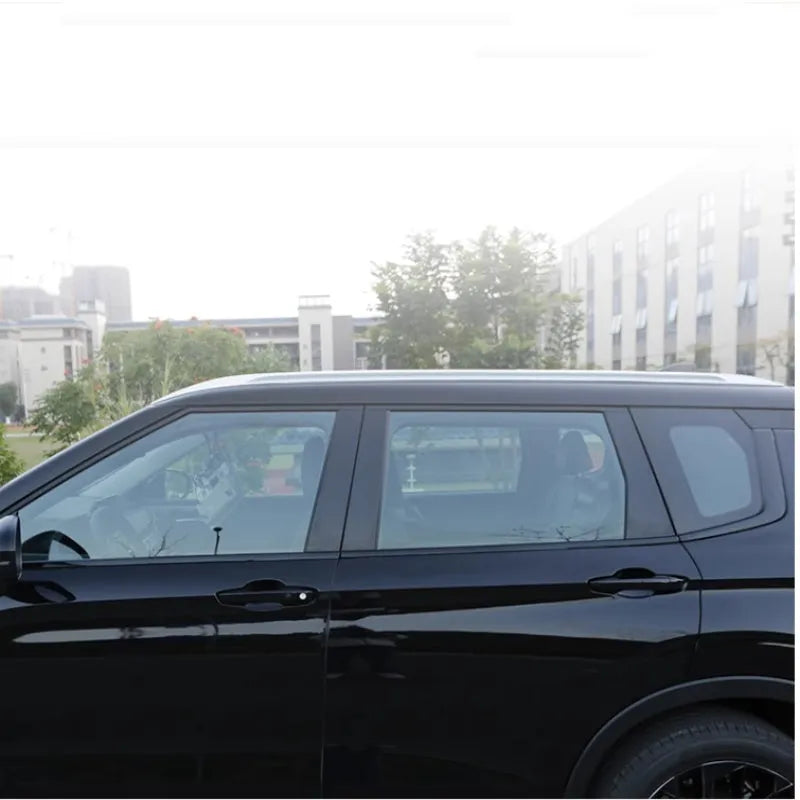 23 New Outlander car window pillar protective vinyl decals in bright black and carbon fibre pattern.