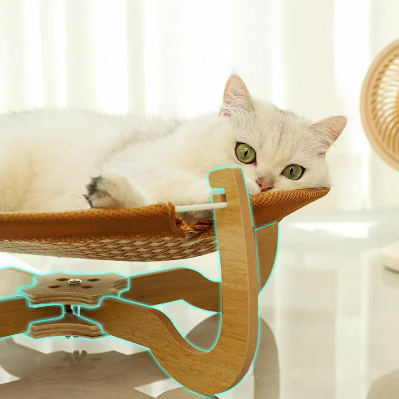 Brown woven rattan cat hammock bed 46cm square with 17.5cm sides