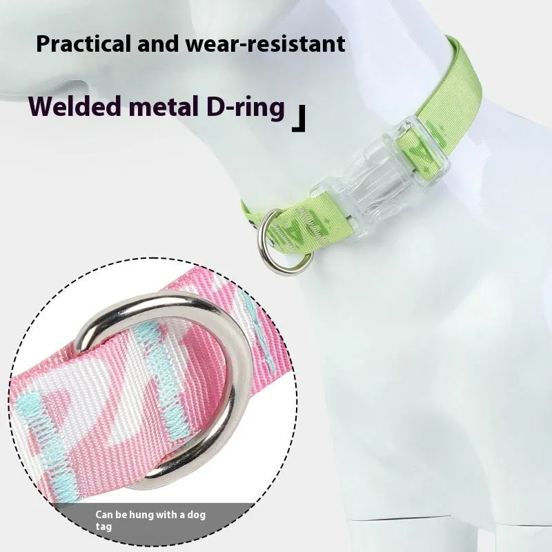 Adjustable nylon dog collar with cartoon gradient printing in Panda Green and gradient colour options