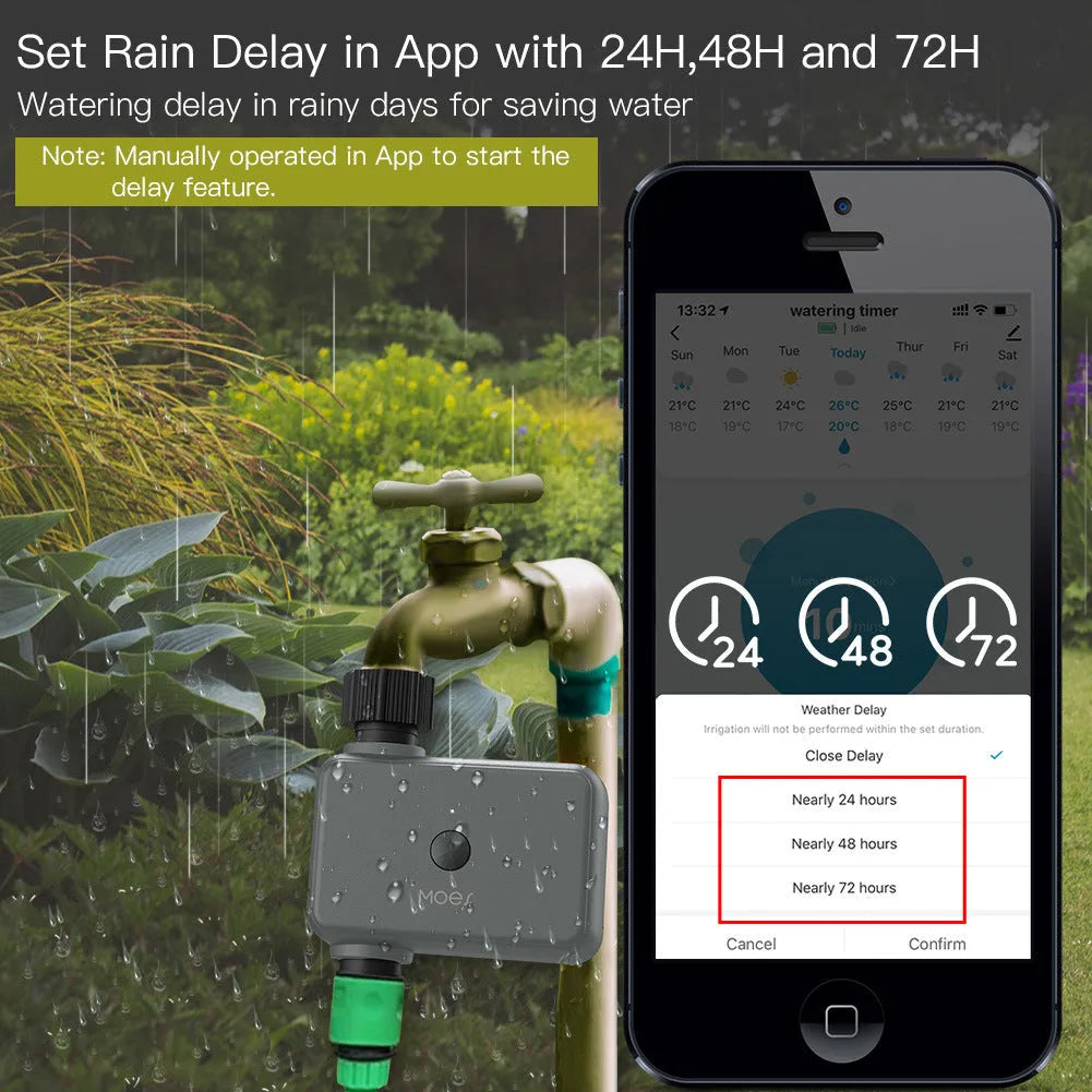 Bluetooth garden irrigation sprinkler timer with smartphone app control for remote watering scheduling