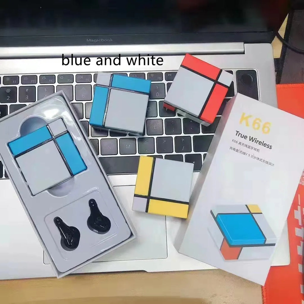 Wireless Bluetooth gaming headset with touch controls in blue and white colour scheme