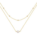 Sterling silver double layer necklace with twin pearls and geometric pendant in gold colour