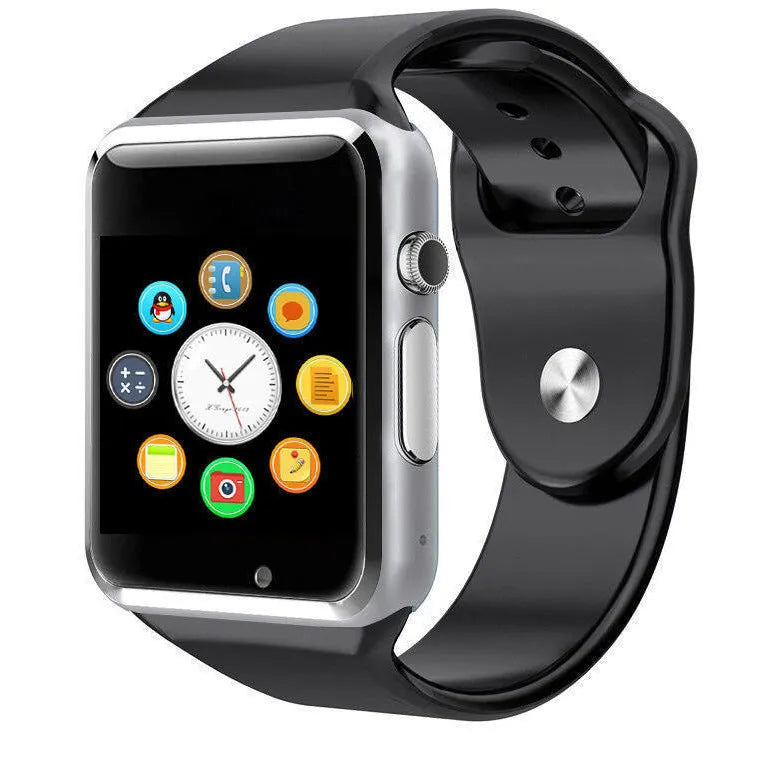 A1 Smart Watch for Android with phone call functionality, GSM SIM support, and camera in multiple colour options