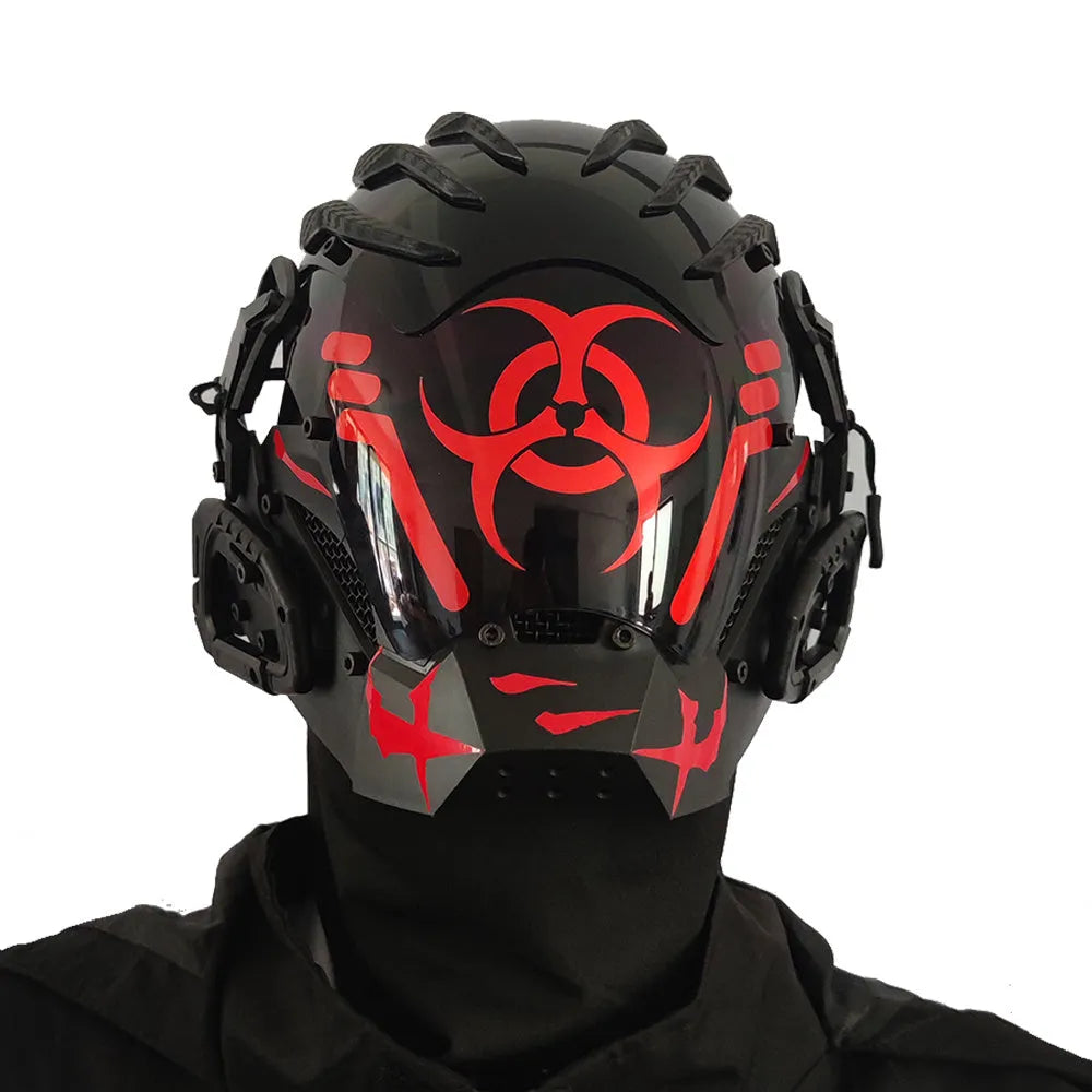 Black cyborg-style full face mask helmet for costume events