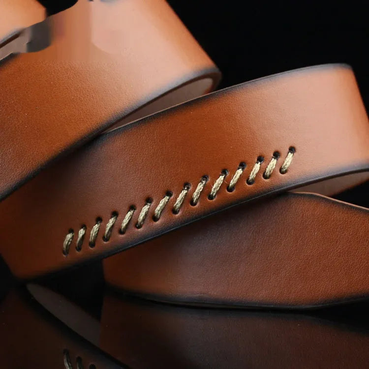 Men's retro threading pattern casual belt with pin buckle in black, brown and white colour options
