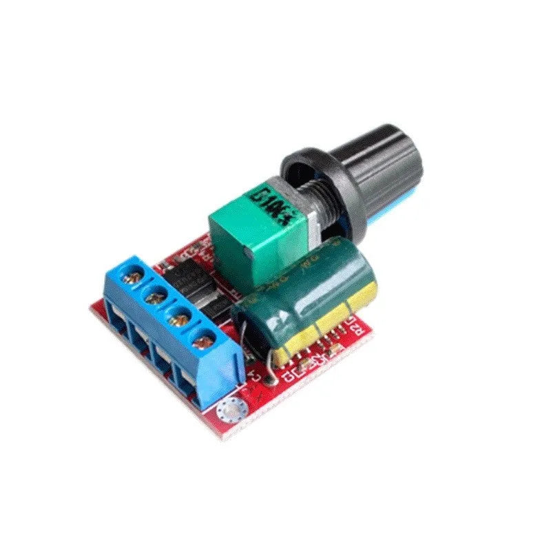 PWM DC motor speed controller with adjustment knob for 5V-35V input and 5A output