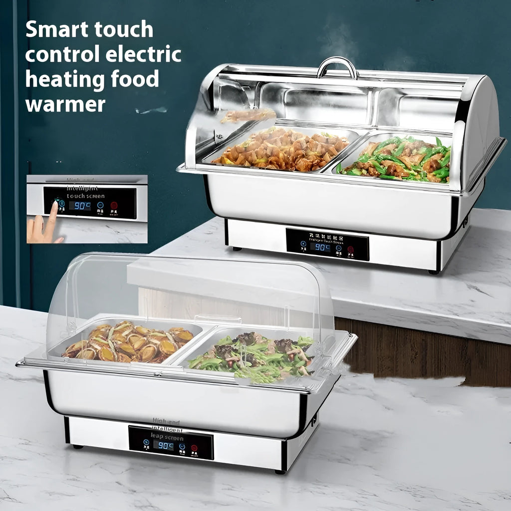 Stainless steel electric buffet stove with LCD screen and transparent flip lid