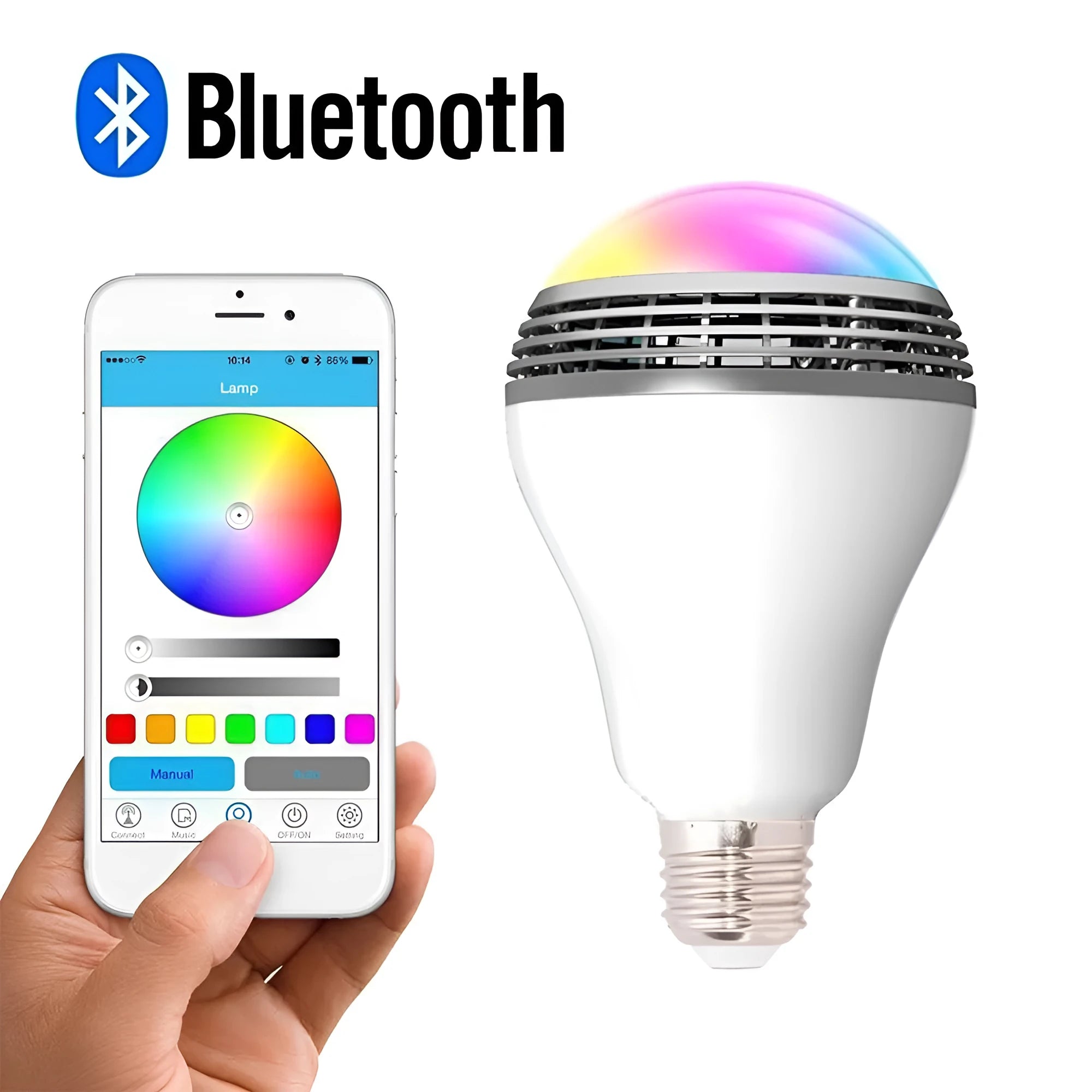 Creative Home Smart Bluetooth Speaker E27 LED light bulb with RGB colours.
