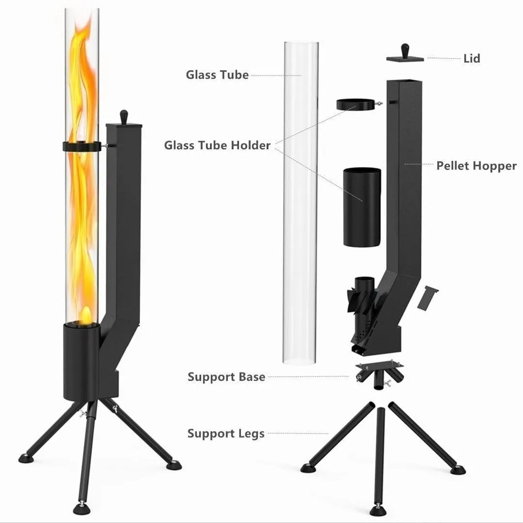 Vertical wood burning rocket furnace courtyard heating stove with cast iron construction