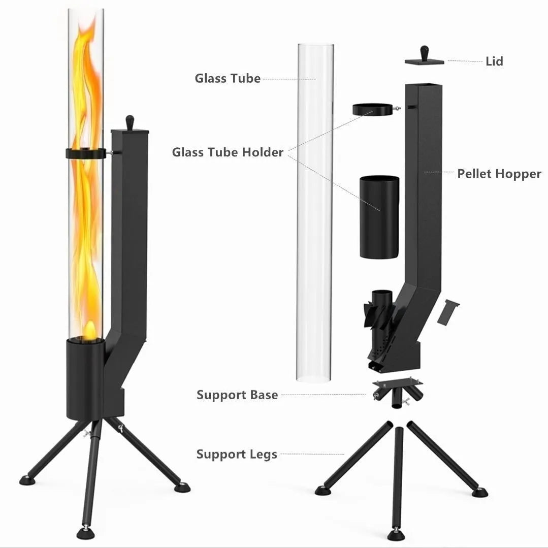 Vertical wood burning rocket furnace courtyard heating stove with cast iron construction