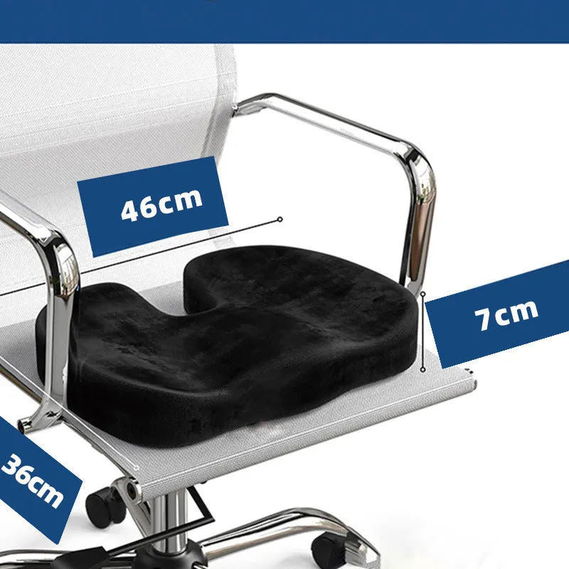 Black flannel memory foam office seat cushion with U-shaped design for hip support