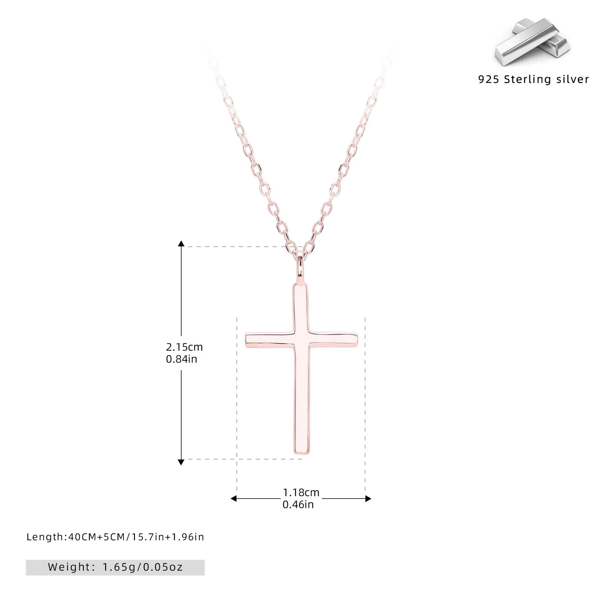 S925 sterling silver cross necklace with adjustable O-chain in gold, platinum or rose gold plating