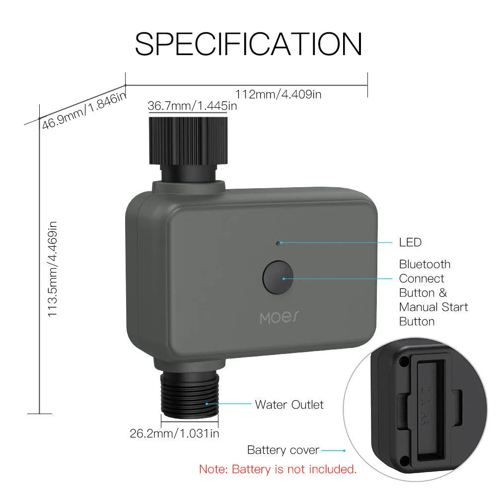Bluetooth garden irrigation sprinkler timer with smartphone app control for remote watering scheduling