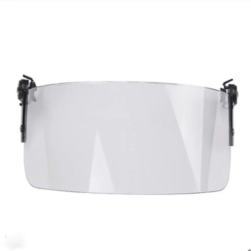 Transparent polycarbonate helmet face mask with guide rail mounting system