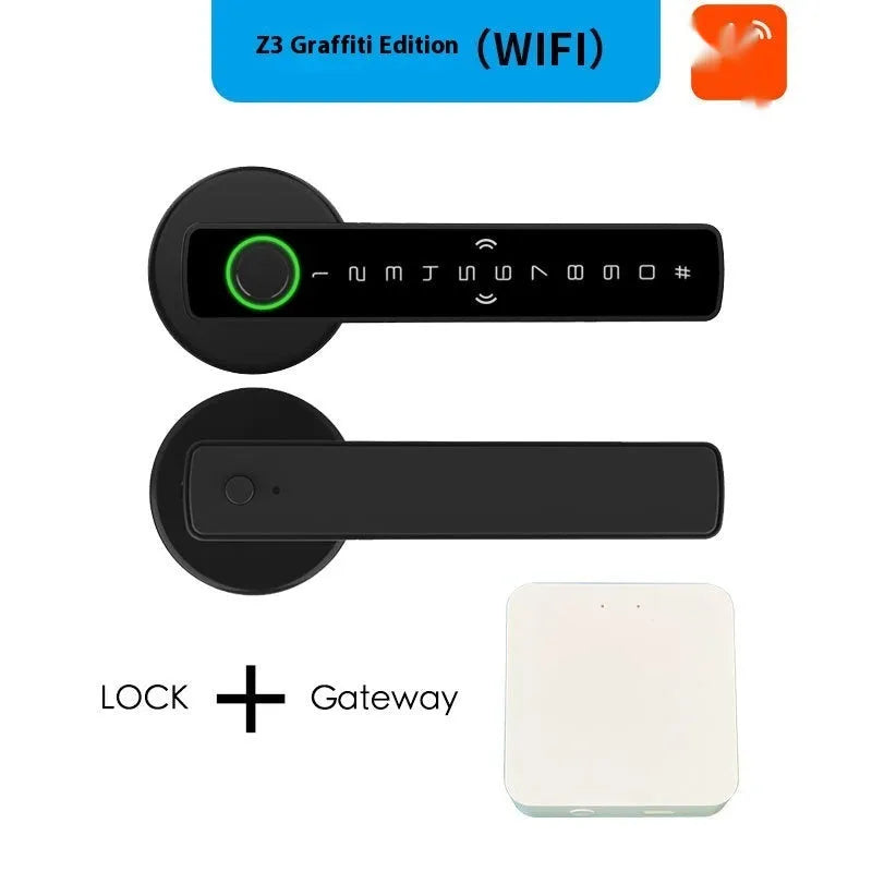 Black smart door lock with spherical handle for wooden interior doors featuring credit card pass function