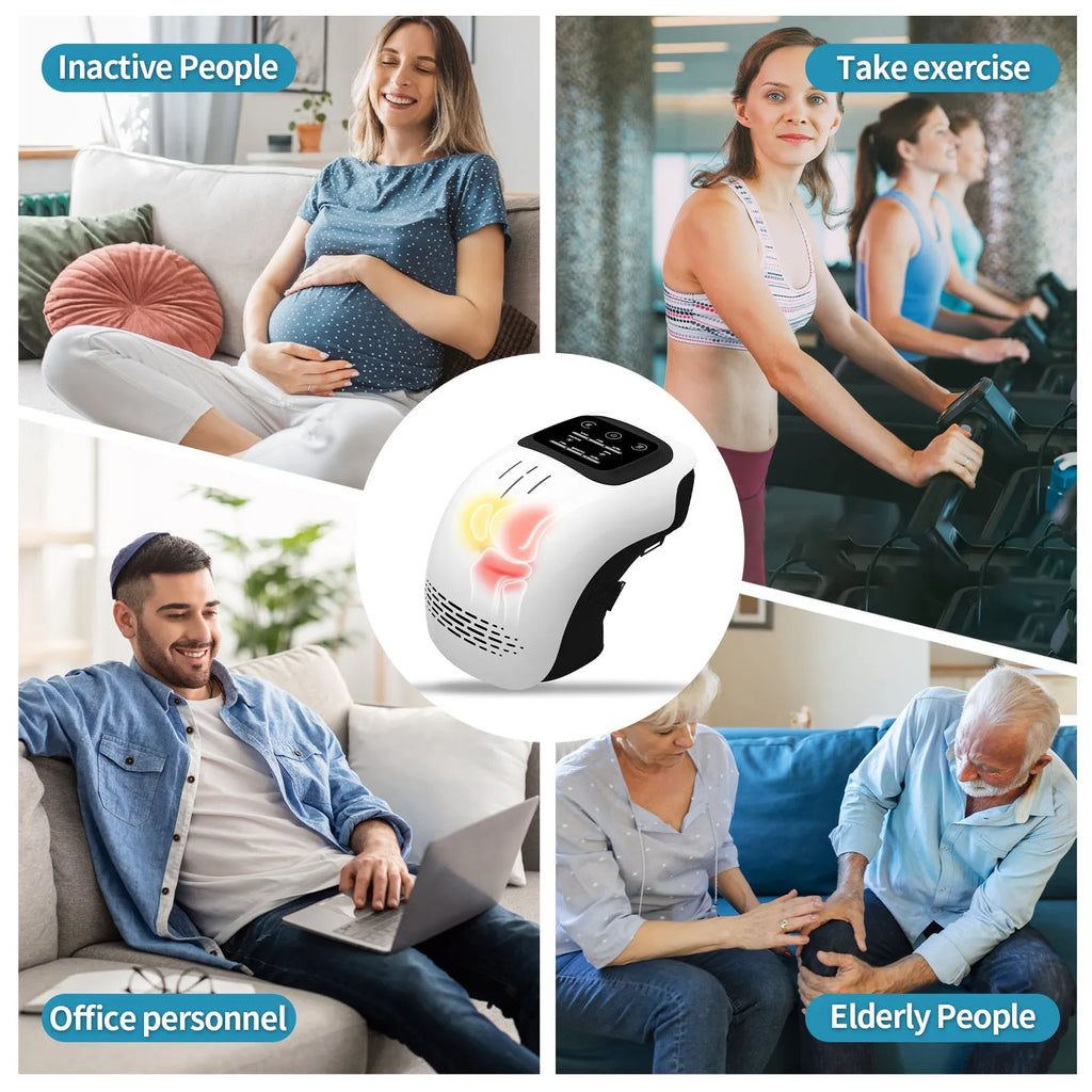 White electric knee massager showing kneading mechanisms and control buttons