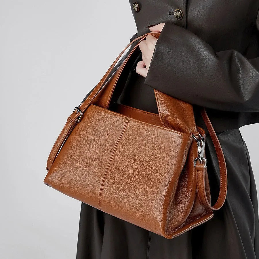 Women's genuine cowhide leather messenger bag in retro texture with double shoulder straps
