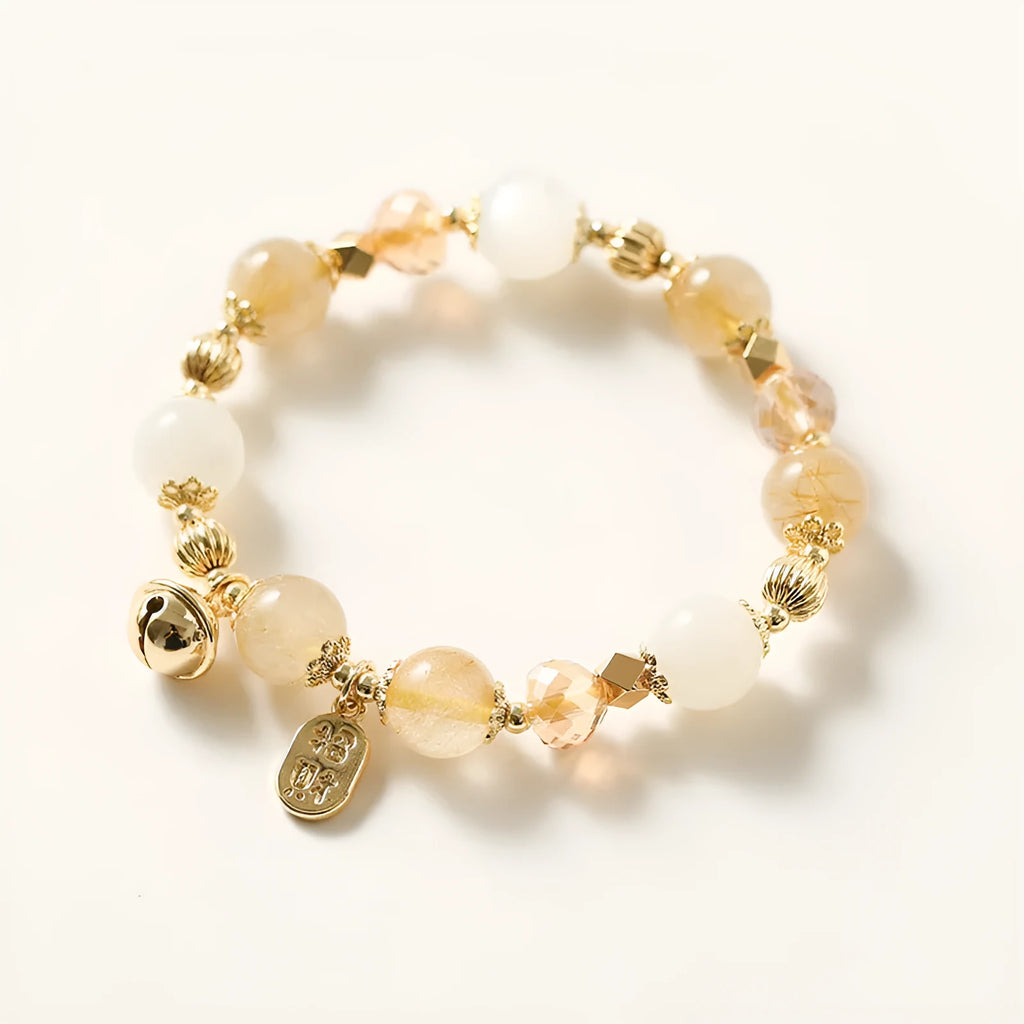 Gold rutilated quartz crystal bracelet with Korean-style design in Lucky Fortune colour.