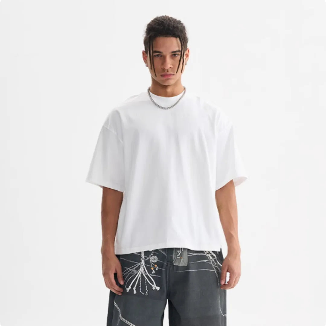 Men's pure cotton loose fit T-shirt in apricot colour, showing short sleeves and casual style.