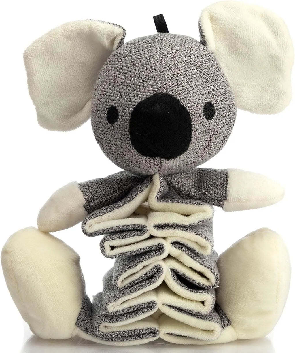 Grey koala plush dog toy with squeaker and crinkle paper measuring 30cm long