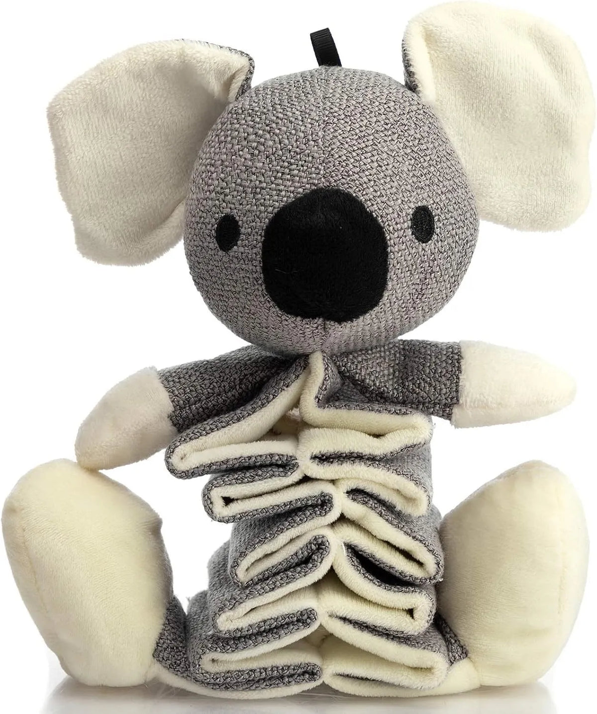 Grey koala plush dog toy with squeaker and crinkle paper measuring 30cm long