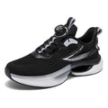Men's white running shoes with rotating button closure and breathable mesh upper in low-top Korean style design