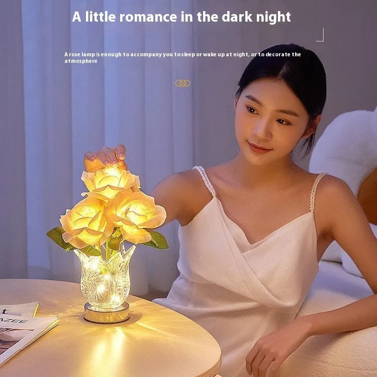 Crystal flowers design USB charging touch control dimming table lamp for bedroom bedside use