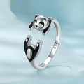 Cute panda adjustable open ring bracelet in sterling silver with white gold plating