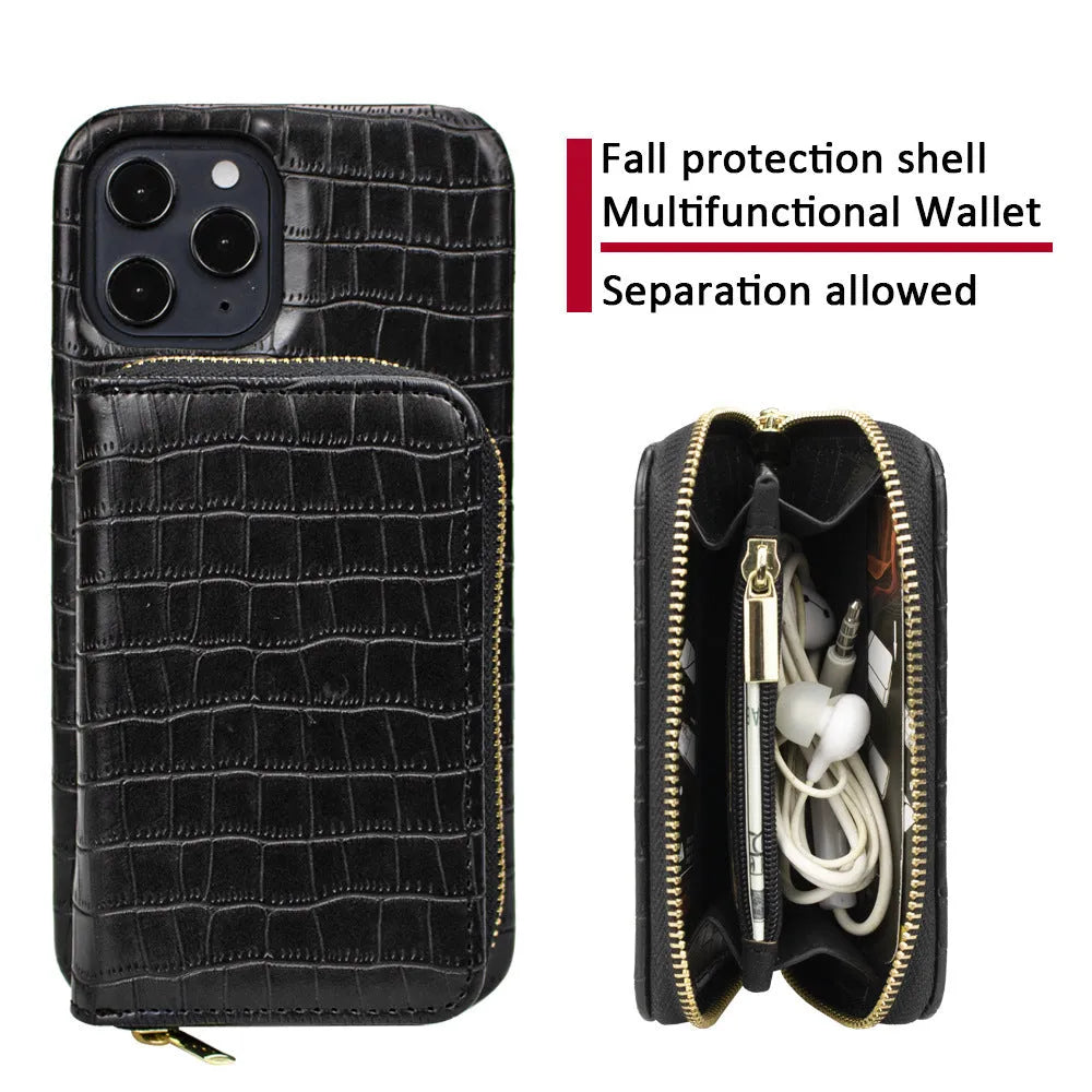 Two-in-one magnetic PU leather phone case in black, red, green, or pink for iPhone 11 to 16 Pro Max