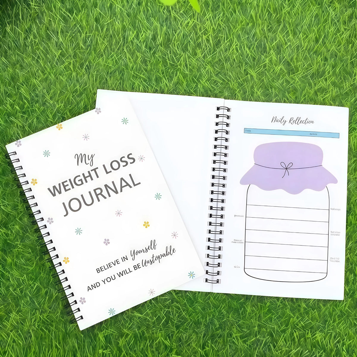 Spiral-bound weight loss diary notebook with paper cover and 84g raw wood pulp pages, 1-50 pages