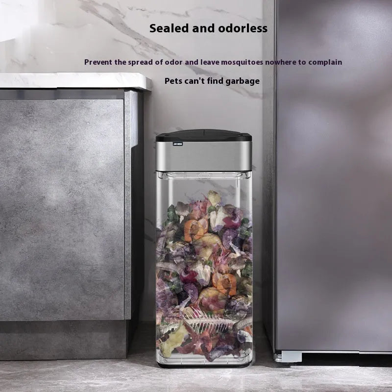 Stainless steel square inductive smart trash can with large capacity for kitchen or office