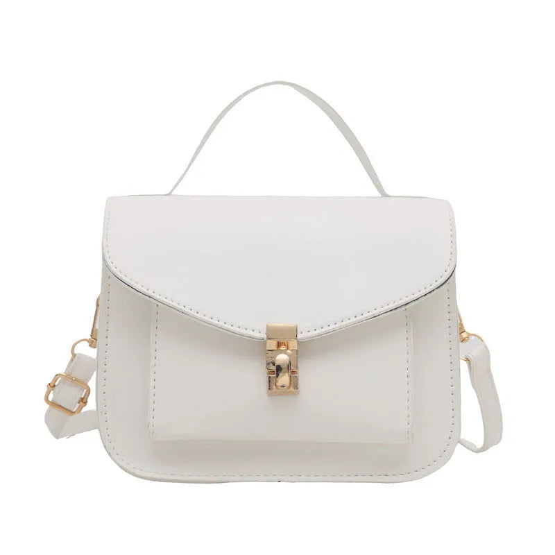Retro horizontal square messenger bag in PU leather with crossbody strap