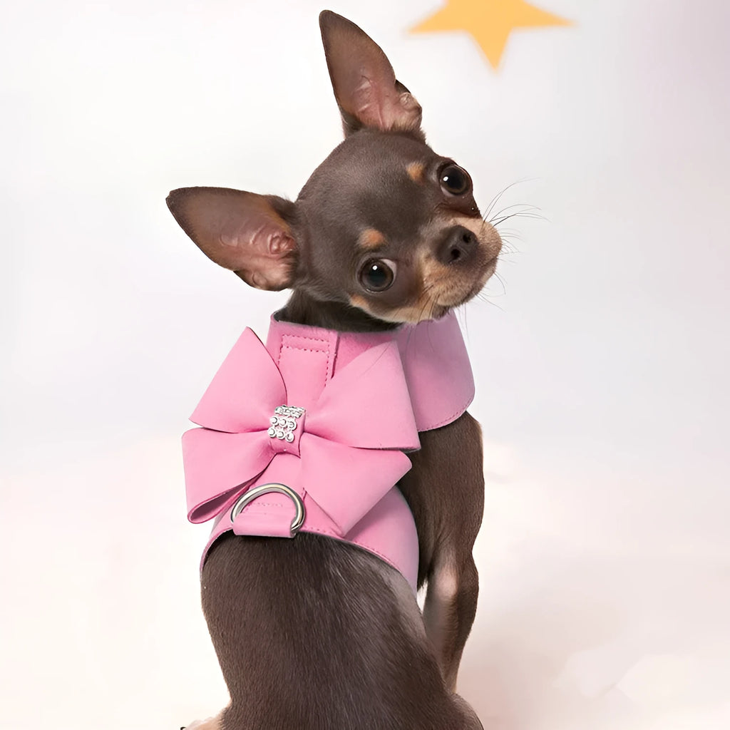 Bowknot design dog chest strap harness in microfiber available in multiple colours and sizes