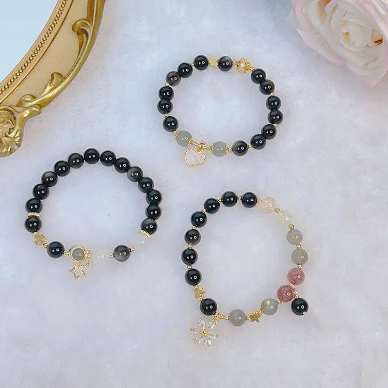 Women's electroplated silverstone bracelet in sweet cool style showing flowers, love and star pattern options