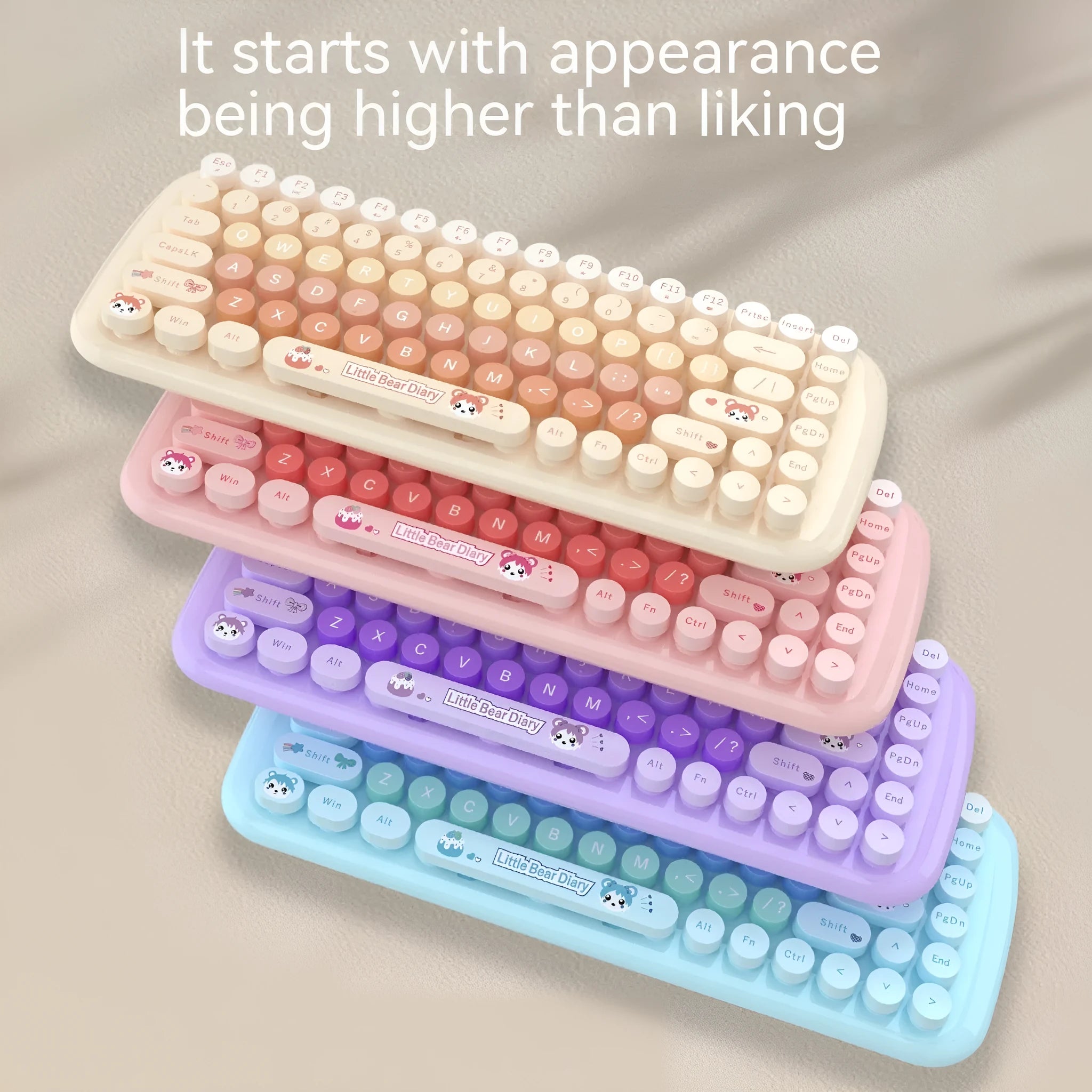 Candy pink wireless keyboard and mouse set with compact design on workspace