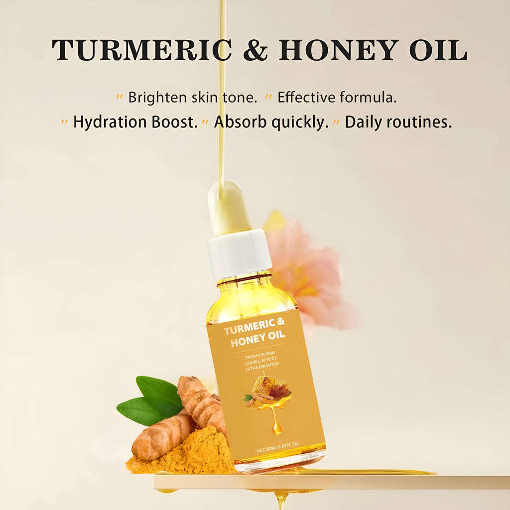 30ml bottle of Turmeric Honey Essential Oil with neutral packaging and dispenser
